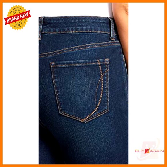 High Rise Straight Leg Jeans, Stretch Denim, 5 Pockets, Petite Fit - Picture 2 of 4